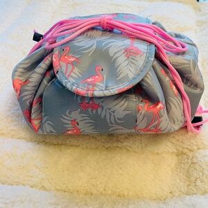 Makeup/Cosmetic expandable blue bag with flamingos